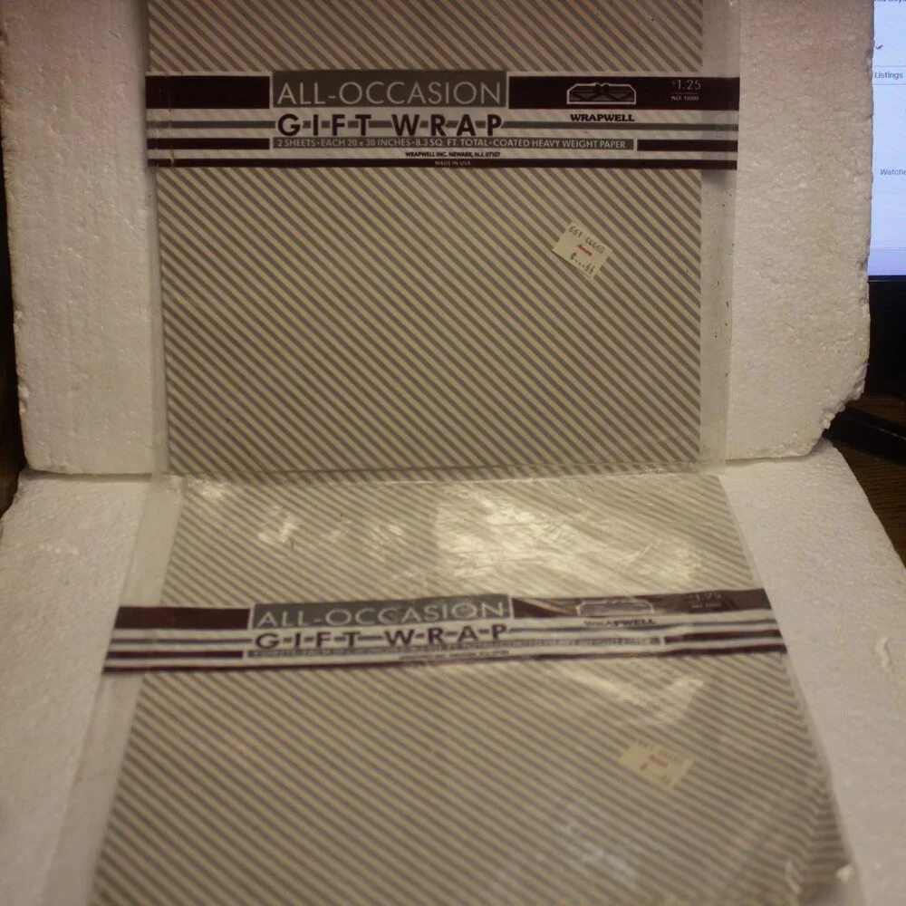 Vintage Two All-Occasion Gift Wrap 2 Sheets Each 20x30 Inches Silver and White